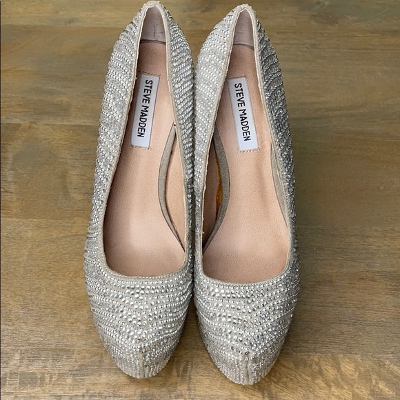 Steve Madden Dyvinal Silver Pewter Studded Embellished Platform High Heels - Picture 3 of 10